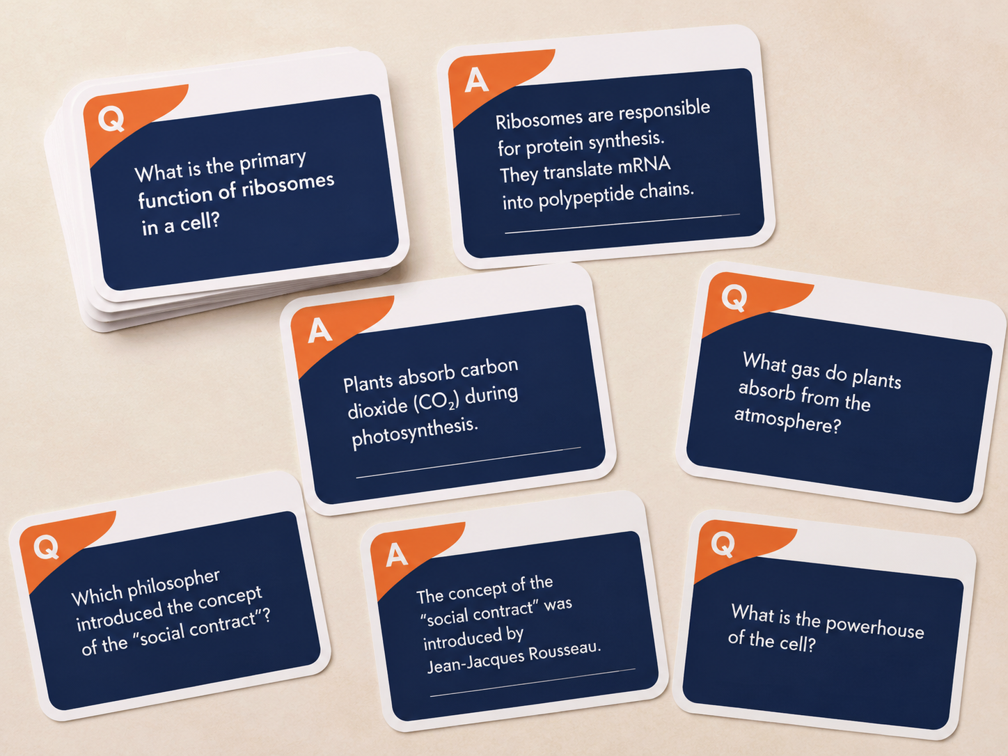 Flashcard set — Two-sided question and answer cards for active recall.